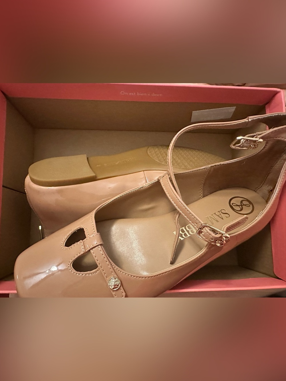 Sam & Libby Patent Mary Jane Flats in Nude Pink